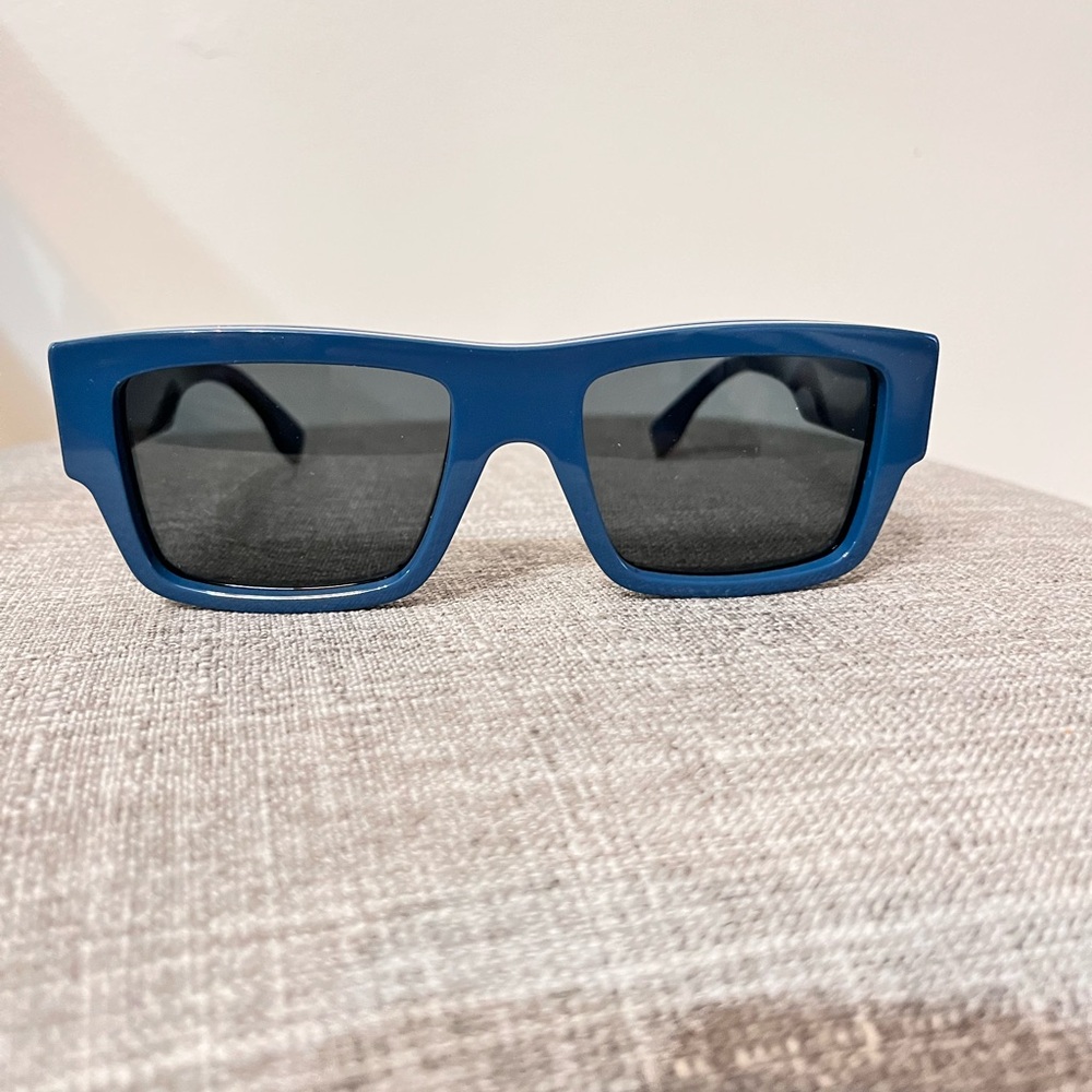 Rectangular Blue Frame Sunglasses with Dark Lenses - image 1